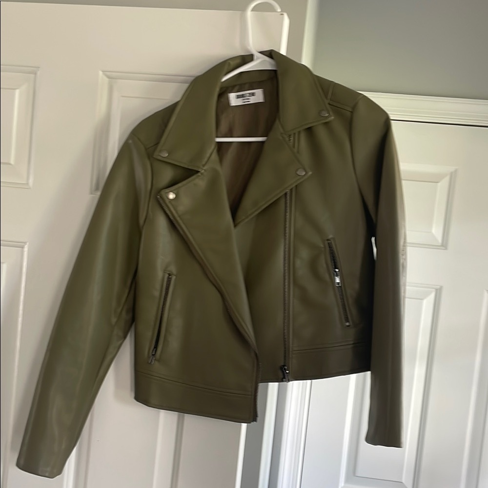 Olive Green Women's Leather Like Jacket